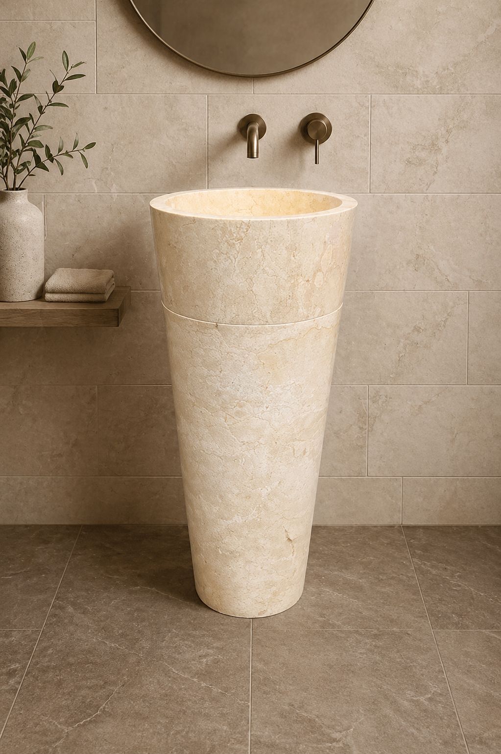 Lavabo ROTONDO da pavimento in marmo CREMA
